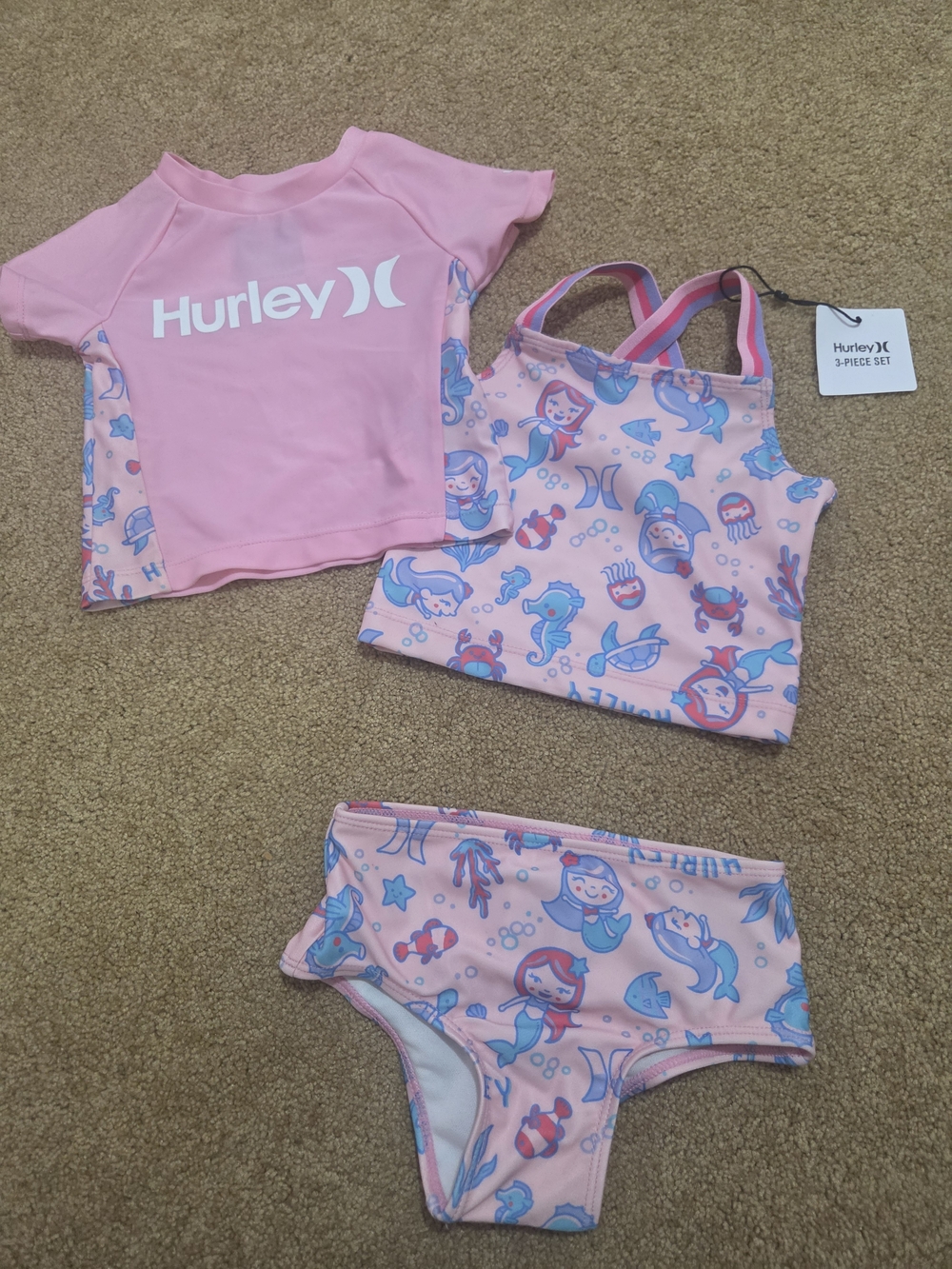 Hurley Pink Mermaid 3-Piece Girls' Swim Set